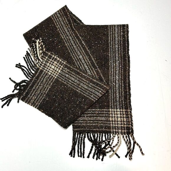 Clare O’Presto Wool Scarf Handwoven in Donegal Ireland Chocolate Brown Fringes - Picture 2 of 8